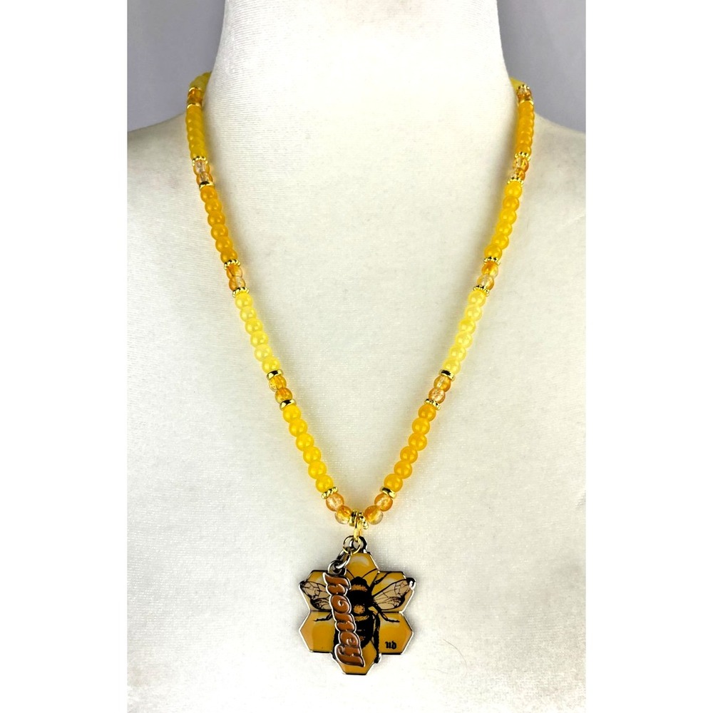 Yellow Honey Bee Pendant Necklace Handmade Beaded Jewelry Kawaii Cute